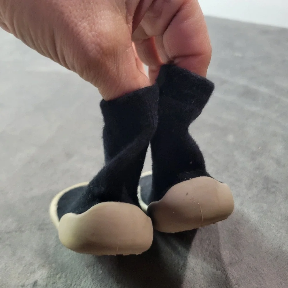 Black Knit Baby Sock‎ Shoes Non-Slip Rubber Sole Infant First Walkers 4.5 Inch